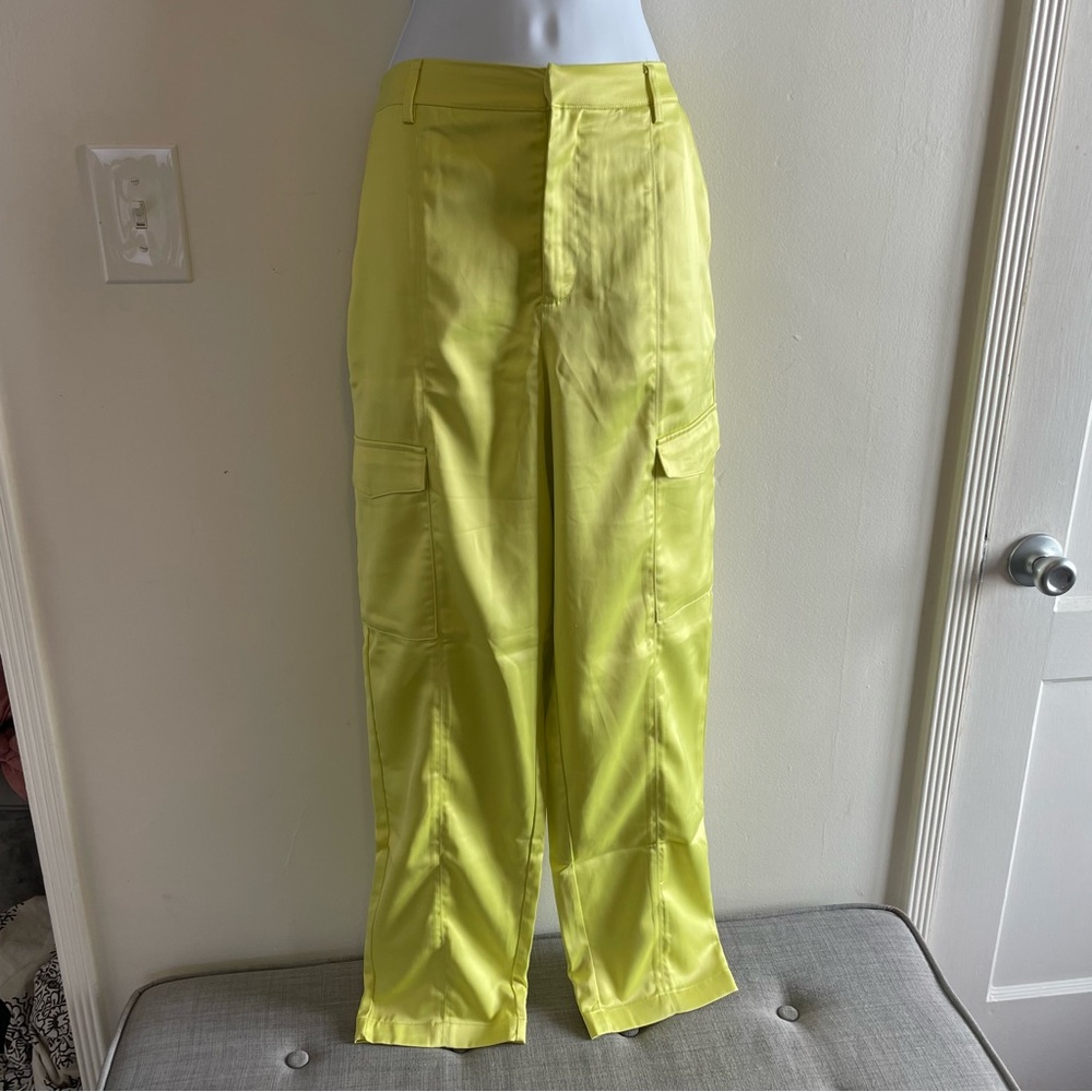 Neon Yellow House of Harlow Silk Cargo Pants | Women’s US 4
